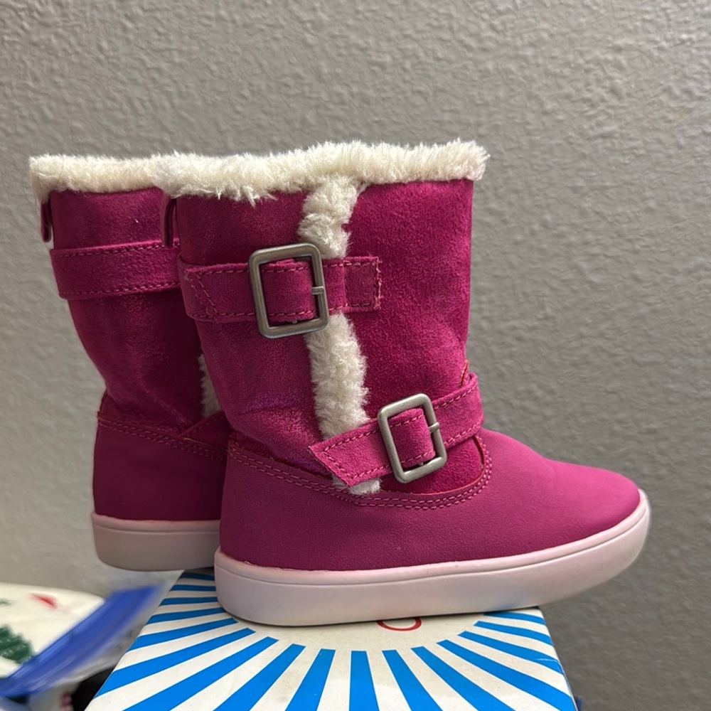 Pink Faux Fur Buckle Boots
